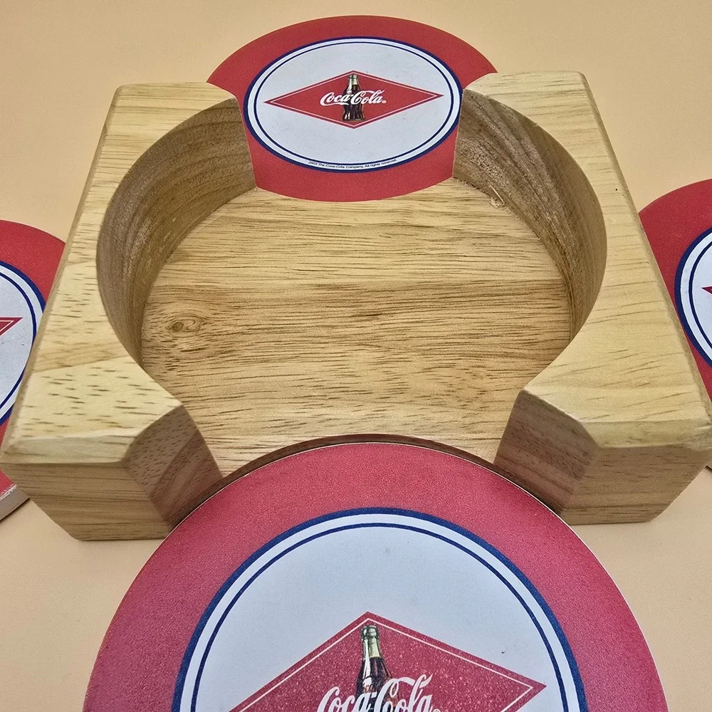 Coca Cola Cork Backed Coasters Set of 4 Red Diamond Bottle Logo 2003 Collectible